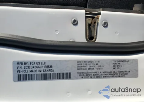 2020 Dodge Charger Sxt из США, поврежденный, VIN 2C3CDXBG6LH190539